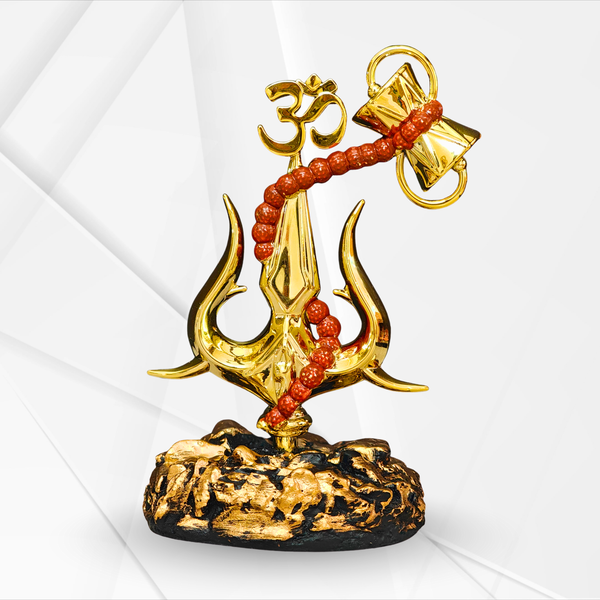 Golden Shiva Trishul with Damru & Om Showpiece for Home, Office & Spiritual Gifting