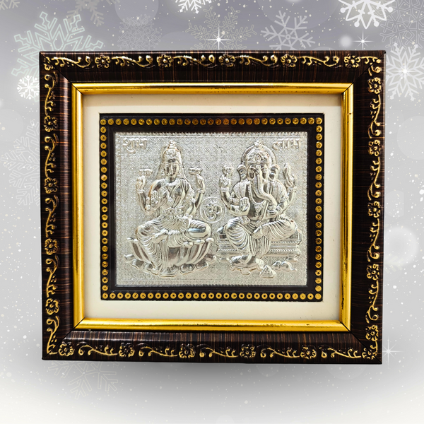 999 Silver Lakshmi Ganesh Frame for Diwali, Home Mandir & Gifting