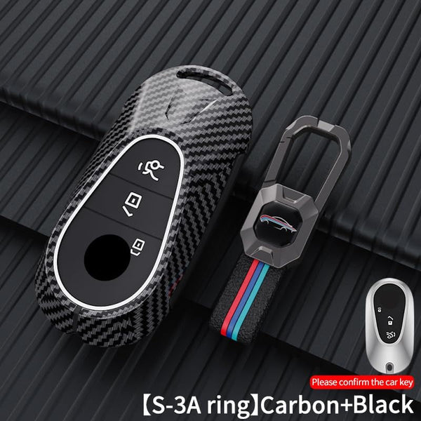 FolksKulture- GLC 300 Luxury Premium Metal Carbon Fiber Black Soft Silicon Smart Car Key Cover Key Case With Key Chain( 3 buttons )