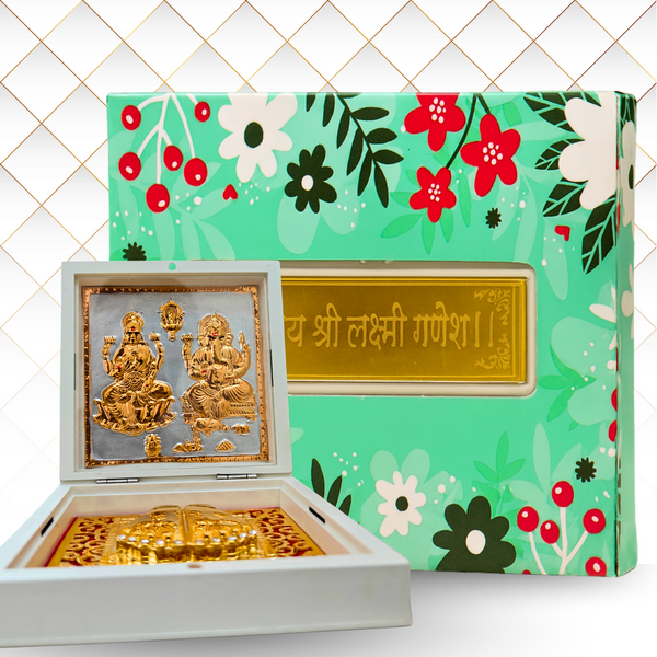 Gold-Coated Laxmi Ganesh Small Pooja Box with Charan Paduka – Diwali & Gifting