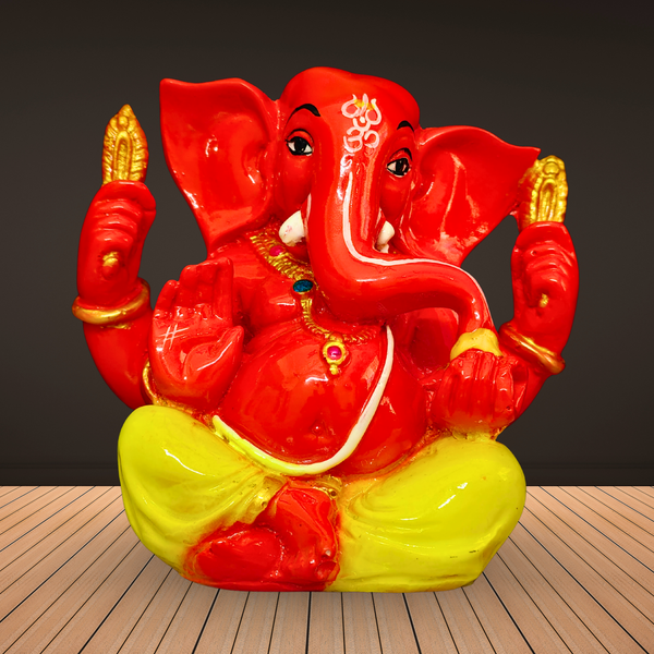 Divine Orange Marble Ganesha Idol for Home Mandir, Office & Spiritual Gifting