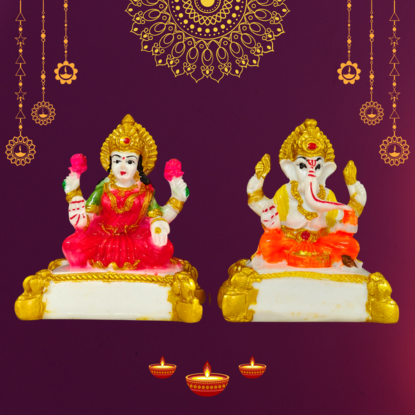 Chowki Laxmi Ganesh Idol | Diwali Pooja Murti for Home Temple & Gifting