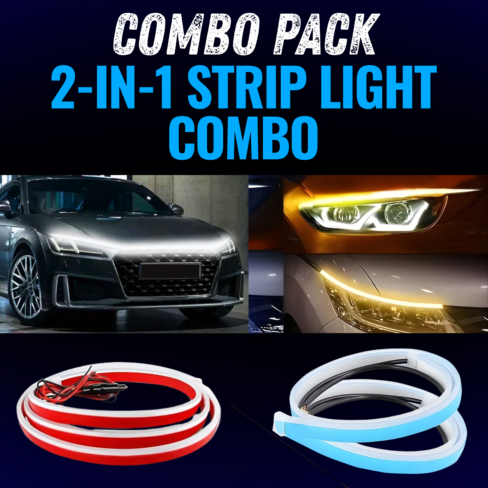 2-in-1 Car LED Strip Light Combo | Hood DRL & Headlight LED Strip ...