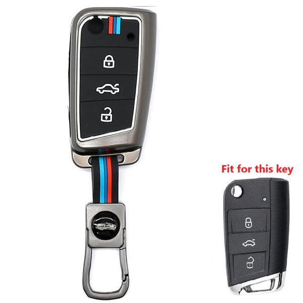 FolksKulture-Metal Silicon Alloy Key case for Skoda/Volkswagen 3 Button Flip Key