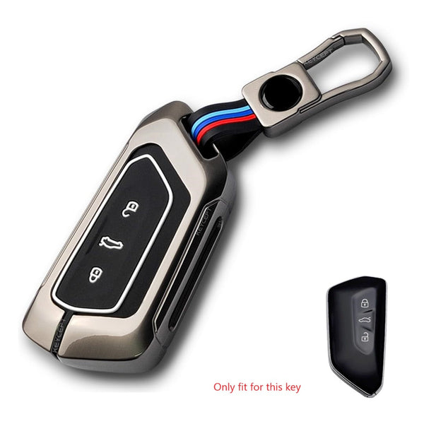 Metal Alloy Key Cover Compatible with Skoda Kushaq, Kodiaq & VW Taigun, Virtus, T-Roc (3-Button Smart Key)