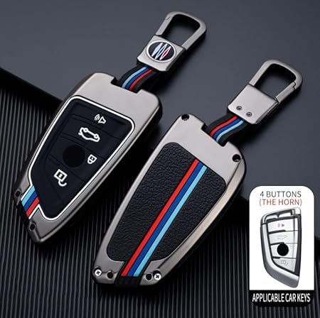 FolksKulture-Metal Silicon Key Cover Compatible with B.M.W. X1 X3 X6 X5 | 5, 6, 7 Series gt Series M, X Series 4 Button Smart Key
