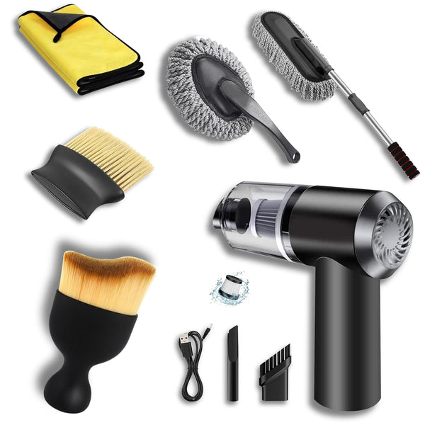 FolksKulture-Pack of 6 PCS Car Cleaning Kit with 3 in 1 Car Vacuum Cleaner