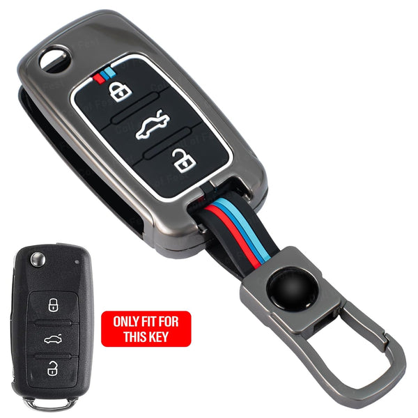 Metal-Silicone Alloy Car Key Cover for Skoda & Volkswagen 3-Button Flip Key