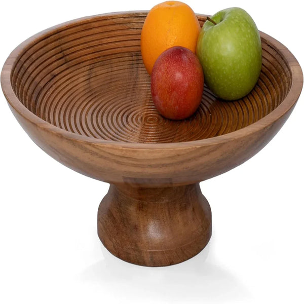 12-Inch Large Wooden Pedestal Fruit Bowl