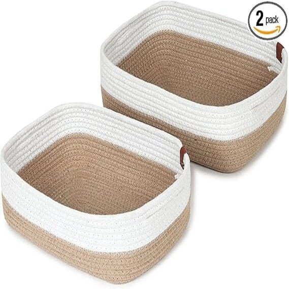 FolksKulture-Cotton Rope Woven Storage Bins Baskets for Nursery Laundry Bathroom, Set of 2