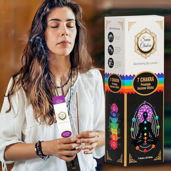 Seven Chakra Incense Sticks – Charcoal-Free, 140 Sticks (20 Each Chakra)