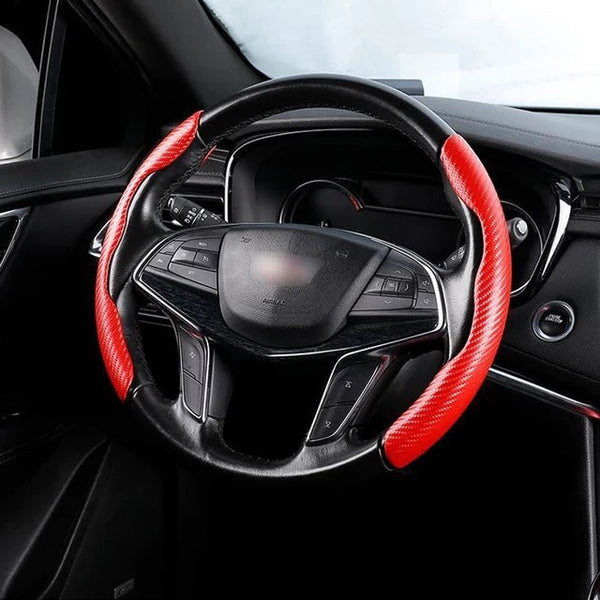 FolksKulture-Sporty Steering Wheel Cover, Red Carbon Fibre, Rubber Wheel Cover for car Steering | Non-Slip & Breathable & Odorless, Universal Fit (Red)