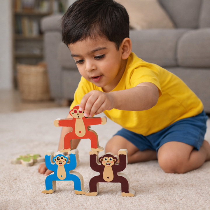 Wooden Monkey Balancing Stacking Blocks | Folkskulture – FolksKulture