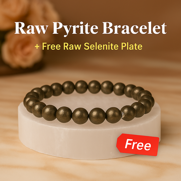 Raw Pyrite Bracelet for Wealth & Success + Free Raw Selenite Plate