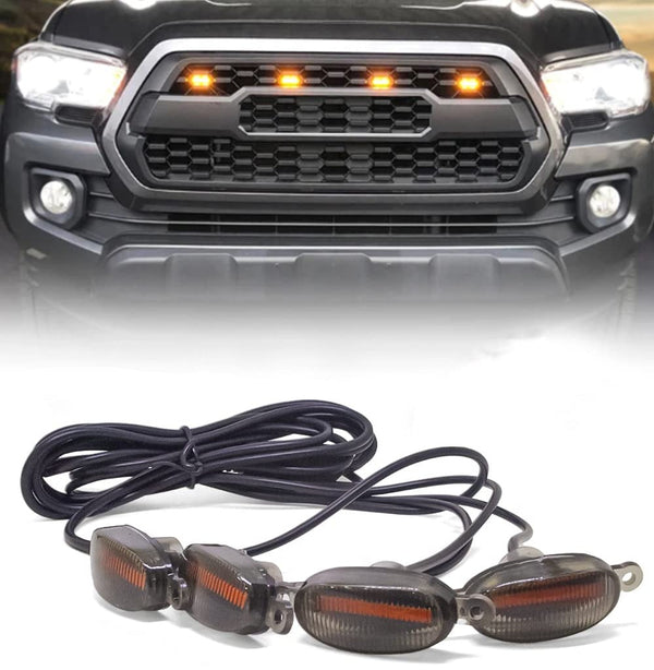 FolksKulture-Universal 4 X 4 Daytime Running Light for Car Grill - All Car/Truck/SUV (Set of 4 Pcs)