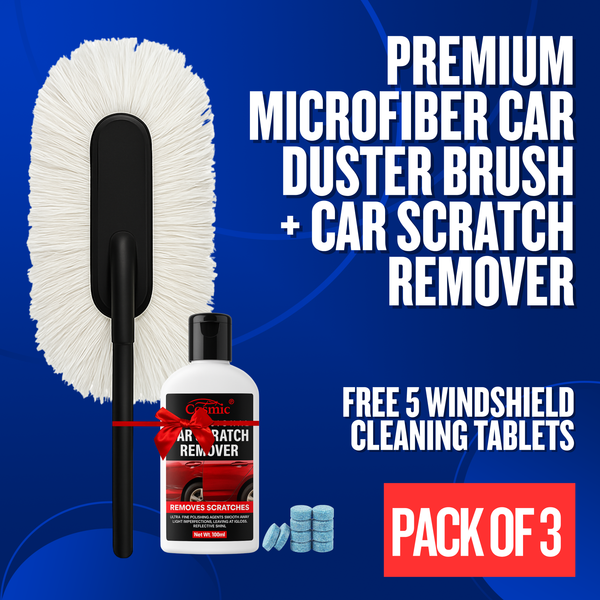 Premium Microfiber Car Duster Brush + 1 Car Scratch Remover | Free 5 Windshield Cleaning Tablets