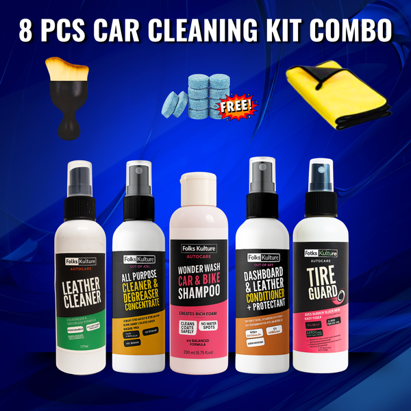 8 PCS Car Cleaning Kit Combo – Includes Car Shampoo, Microfiber Towels, Sponge & More