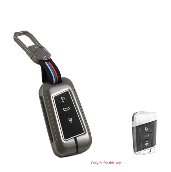 Metal Alloy Key Cover Compatible with Skoda Kushaq, Octavia, Kodiaq, Superb, Slavia & VW Passat, Taigun, T-Roc (3-Button Smart Key)