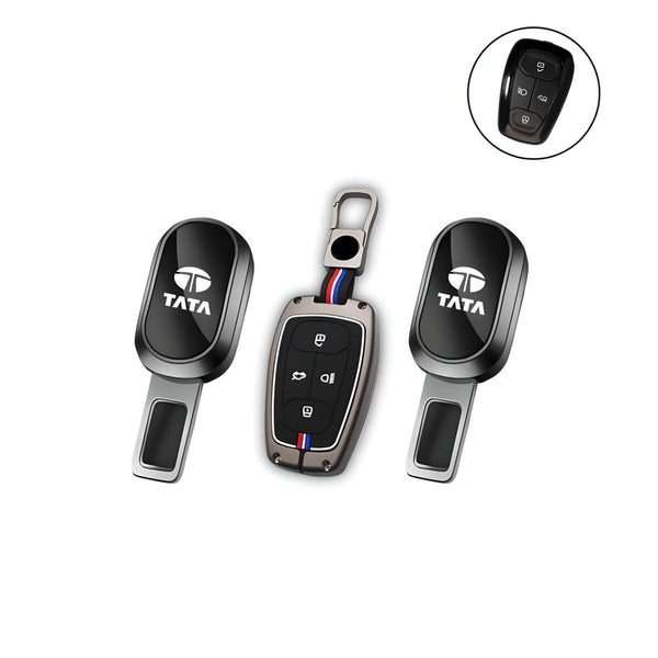 FolksKulture- Combo | TATA Key Cover ( 4 Button ) | Seatbelt Extender ( 2 pcs)