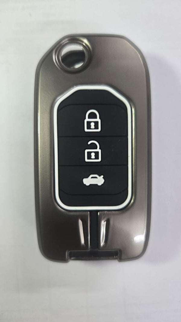 FolksKulture-Honda Elevate 2016 Luxury Premium Metal Smart Car Key Cover Key Case With Key Chain (3 buttons)
