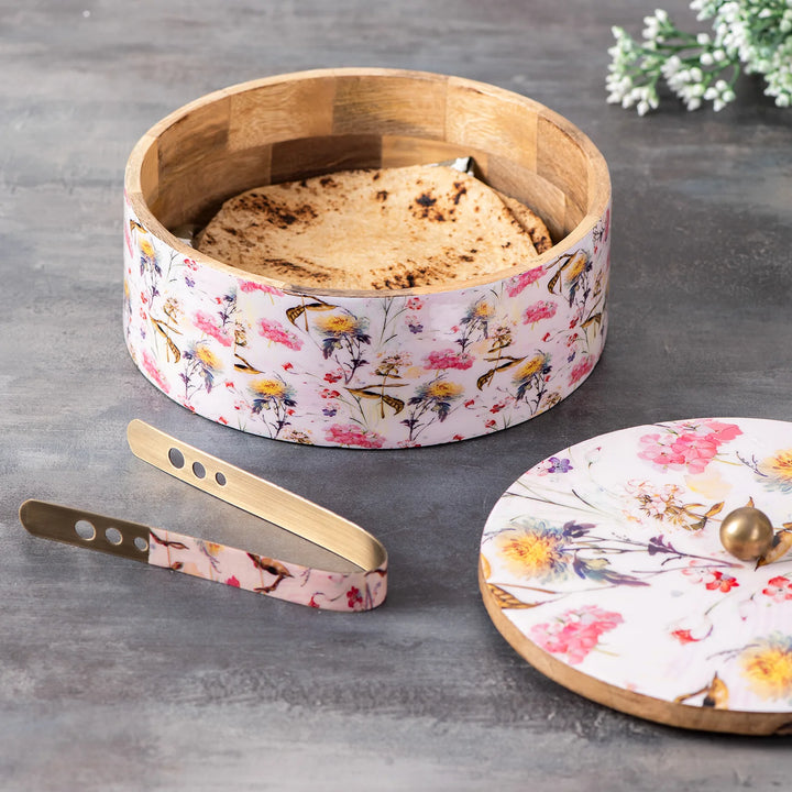 Pakistan Roti Container Insulated Allure Botanic Roti Box with Tong – Pink Insulated Chapati Container ...
